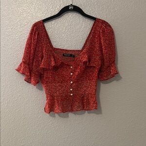 Red Floral Ruffle Top
